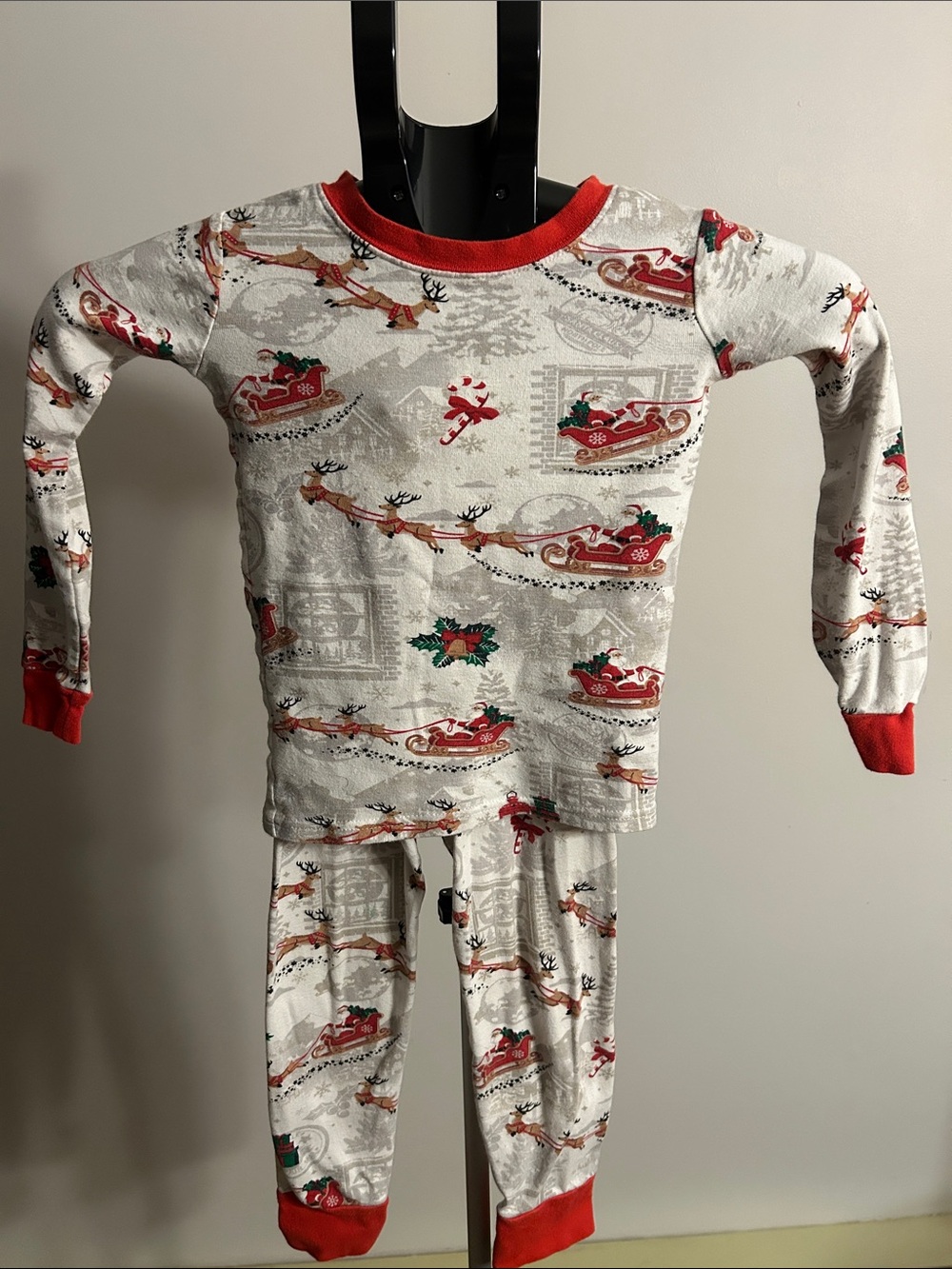 Kids Red & White Santa Sleigh Holiday Pajama Set
